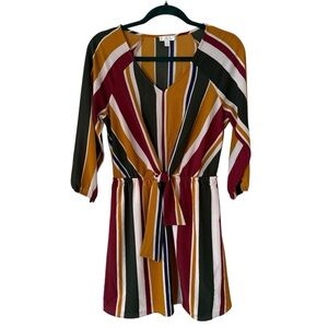 Charming Charlie 2010s Striped Multicolor 3/4 Sleeve Tie Front Dress Size Small